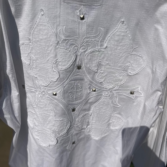 Mens Xl BLACK LABEL BUCKLE ATHLETIC FIT WHITE with Studs Long sleeved shirt - Picture 6 of 7